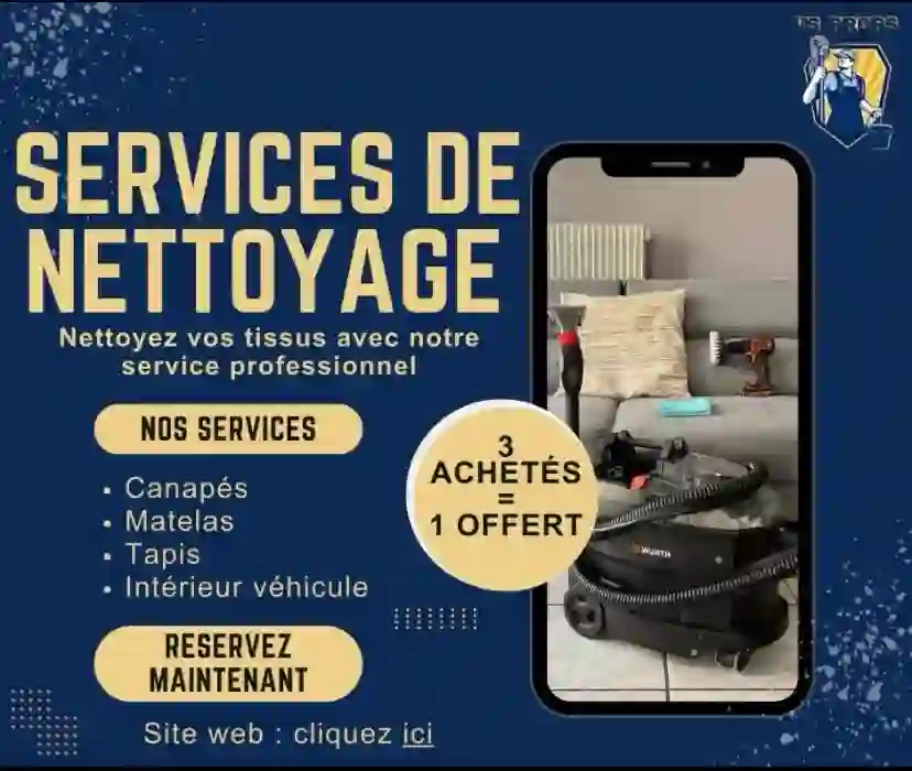 Affiche des services de nettoyage VS Props : canapés, matelas, tapis et intérieur de véhicule