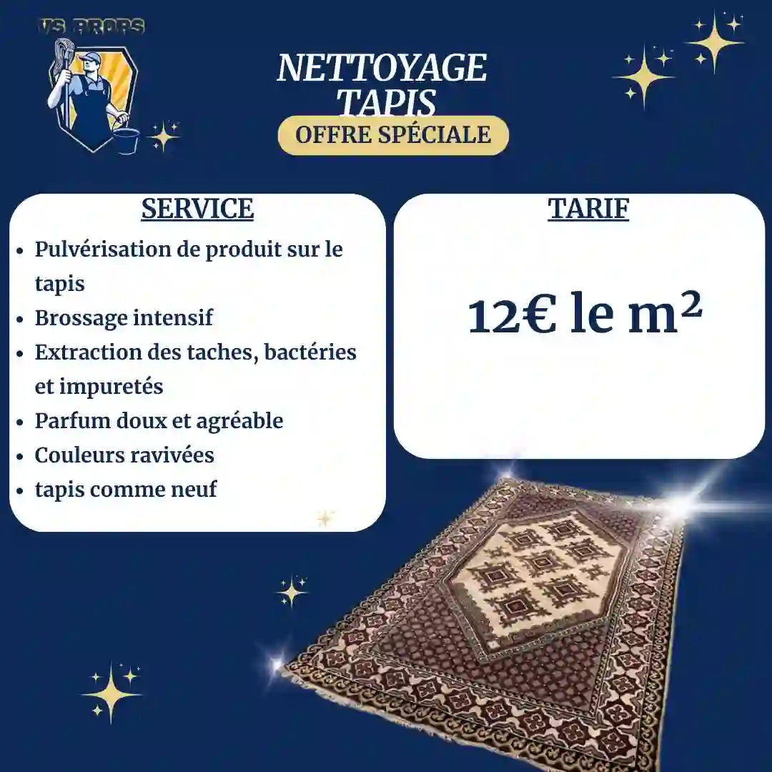 Affiche du tarif de nettoyage de tapis VS Props